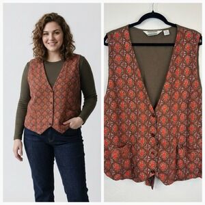 Boho Vintage Lightweight Vest Size 20W Plus Size Button Front Pockets Artsy